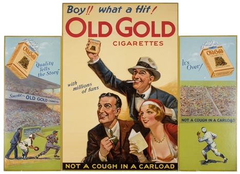 1930s Old Gold Cigarettes 25 x 38 Advertising Tri-Fold Poster With Two 12 x 31 Attached Boards